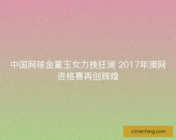 中国网球金童玉女力挽狂澜 2017年澳网资格赛再创辉煌