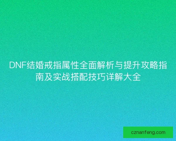 DNF结婚戒指属性全面解析与提升攻略指南及实战搭配技巧详解大全